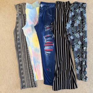 Womens Leggings Lot 5pc Tribal TieDye Faux Denim Stripe Floral Cutout Flare
